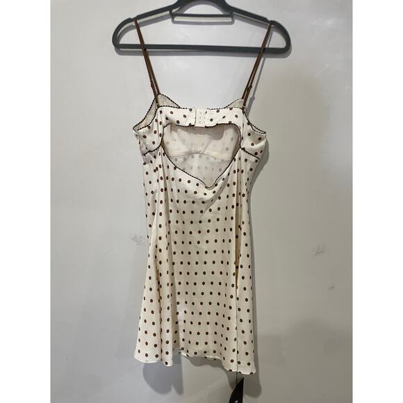 NWT ASTR the Label Satin Bow Trim Polka Dot Mini Dress White/Brown Womens Size M - Picture 4 of 6